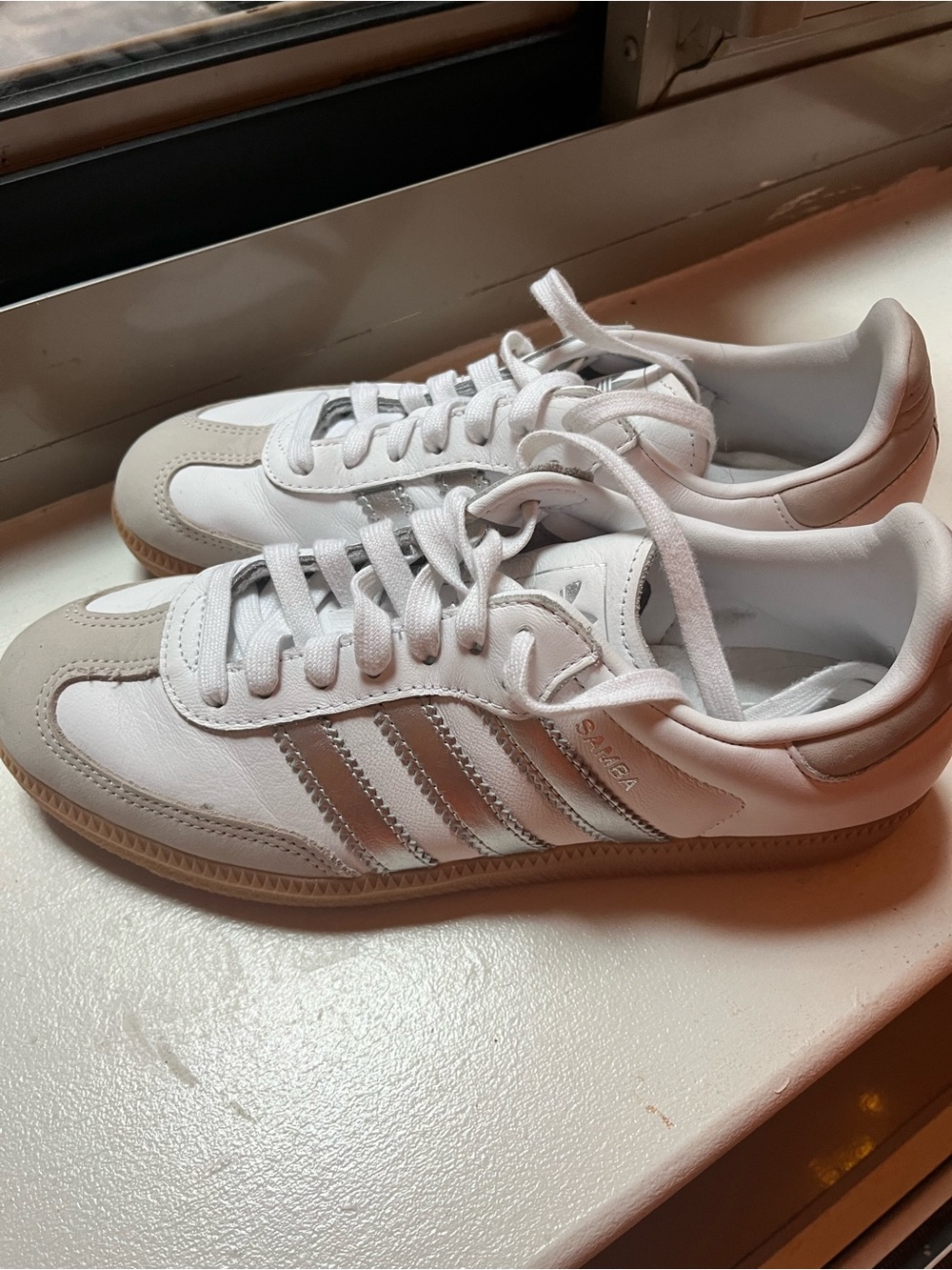 adidas White Sneakers with Silver Stripes